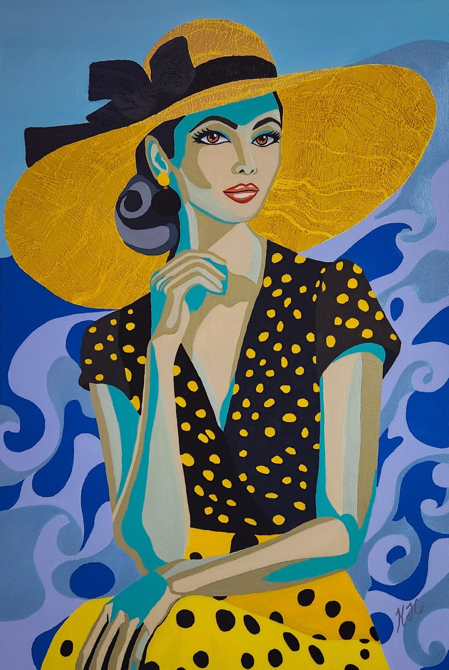 Spring Along The Riviera - Mixed media, 36"X36", acrylic, metallic paints, plasters - KC001