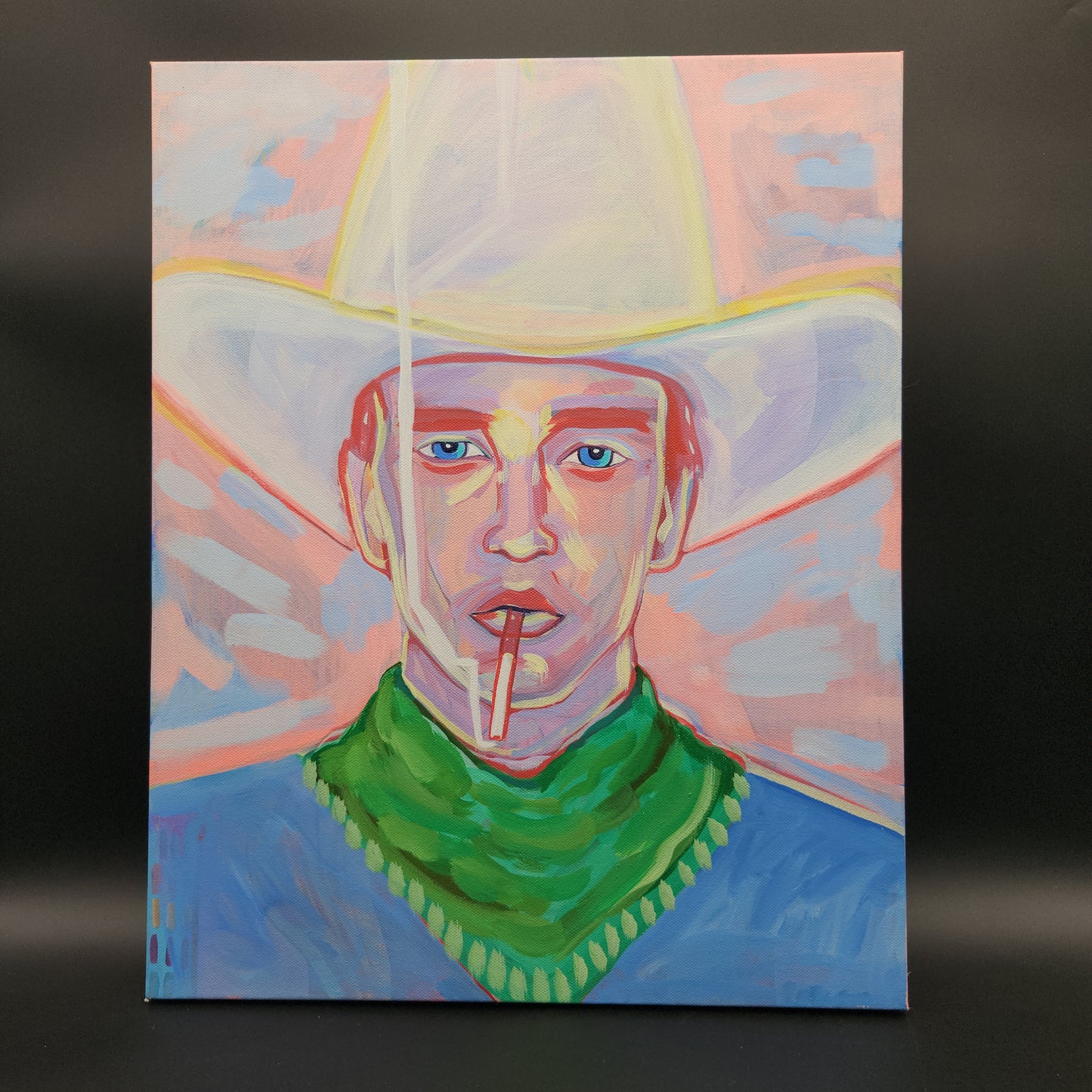 Smoking Cowboy - Acrylic on Canvas - 16x20