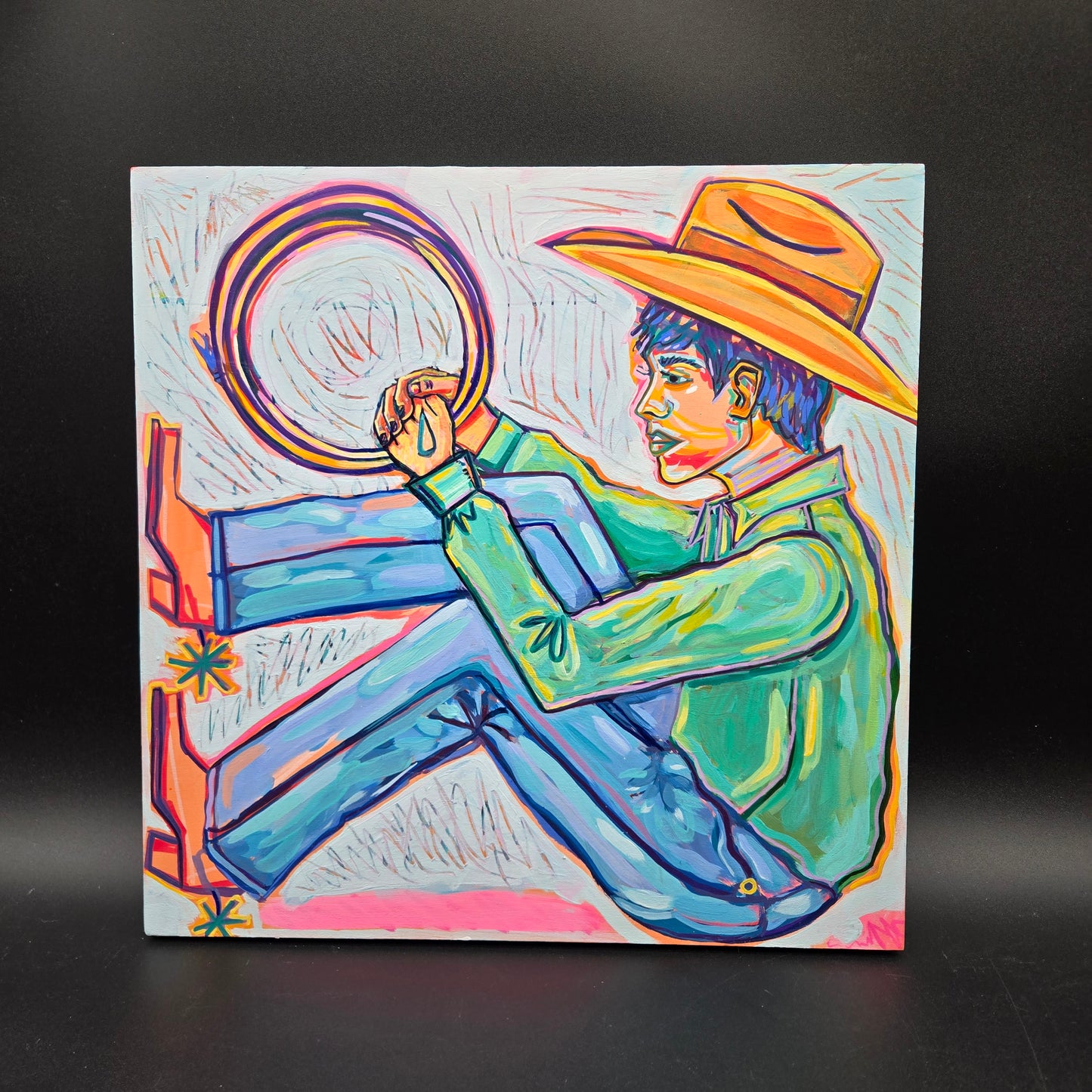 Trapped Cowboy - Acrylic On Canvas - 12x12 - CA002