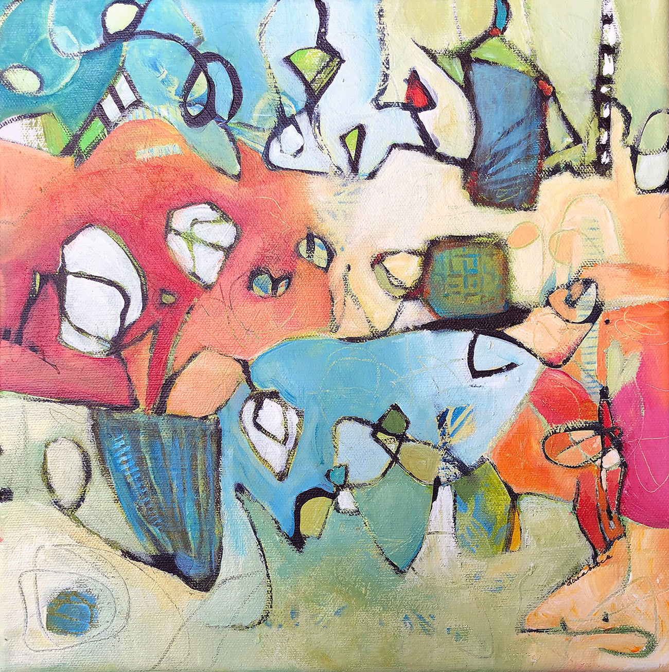 Taking a Line for a Walk - Acrylic on Canvas - 12inx12inx.5in