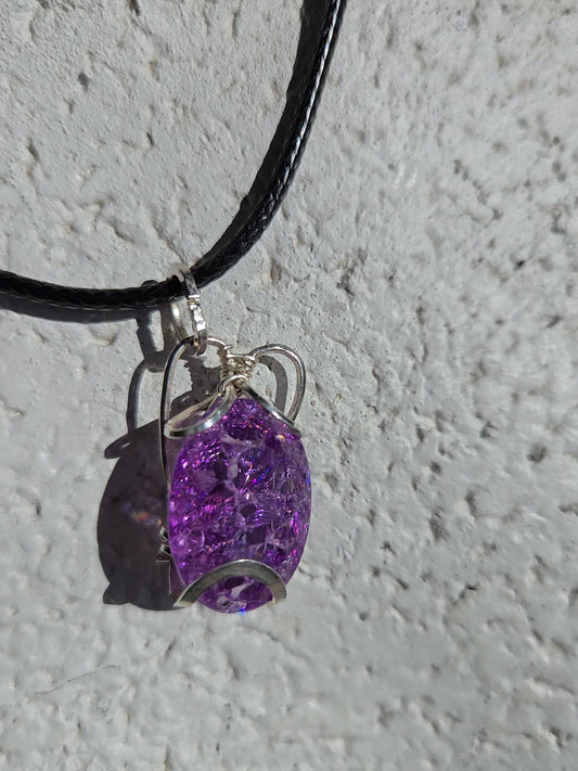 Amethyst with stunning fractures wrapped in 925 Sterling Silver pendant. - WS022