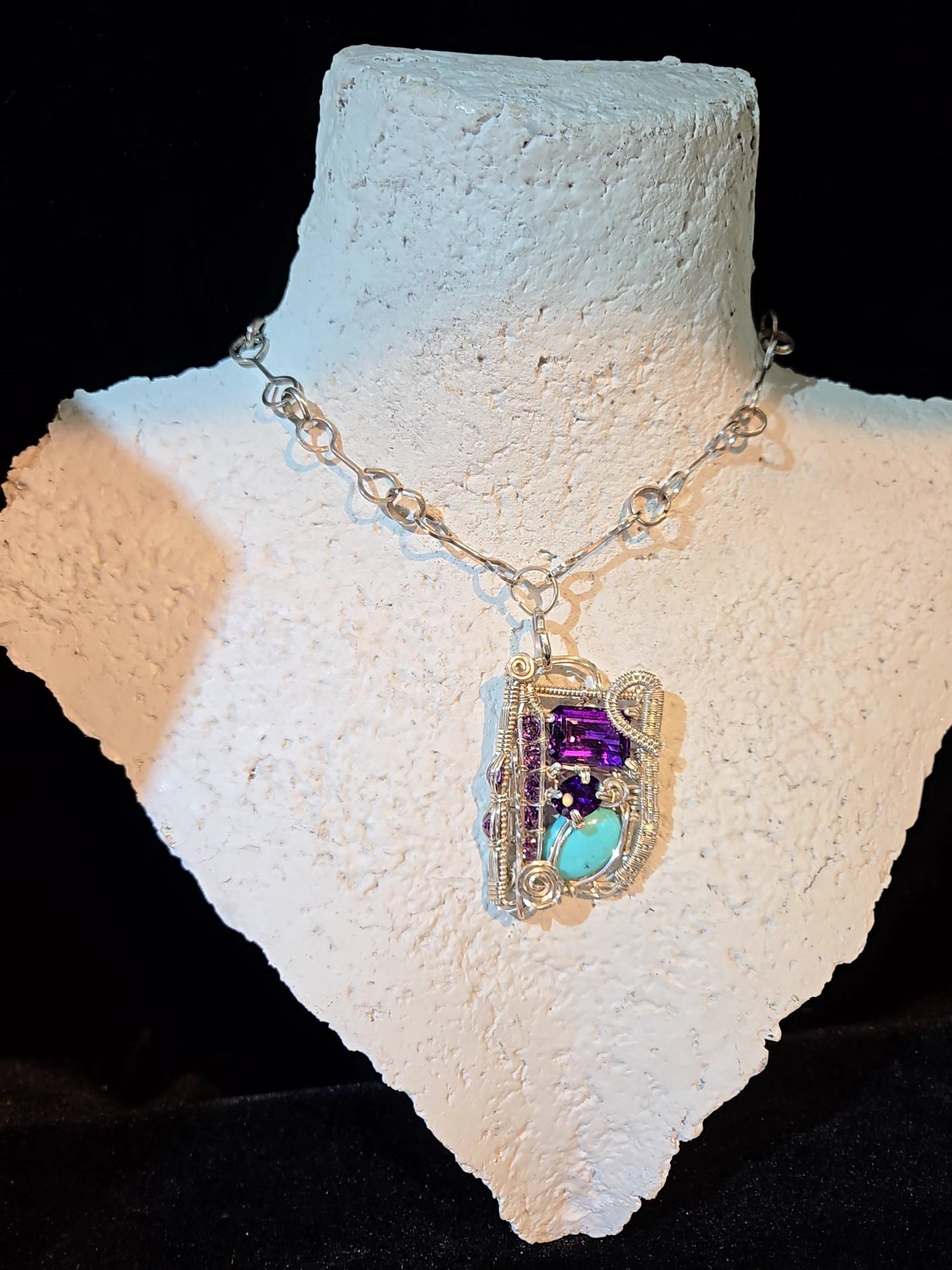 Sterling Silver, Amethyst,  Turquoise Necklace - WS017