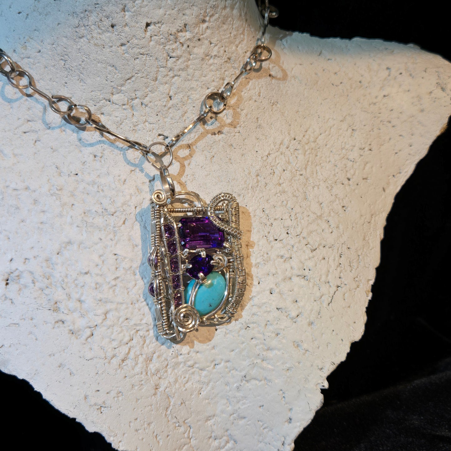 Sterling Silver, Amethyst,  Turquoise Necklace - WS017