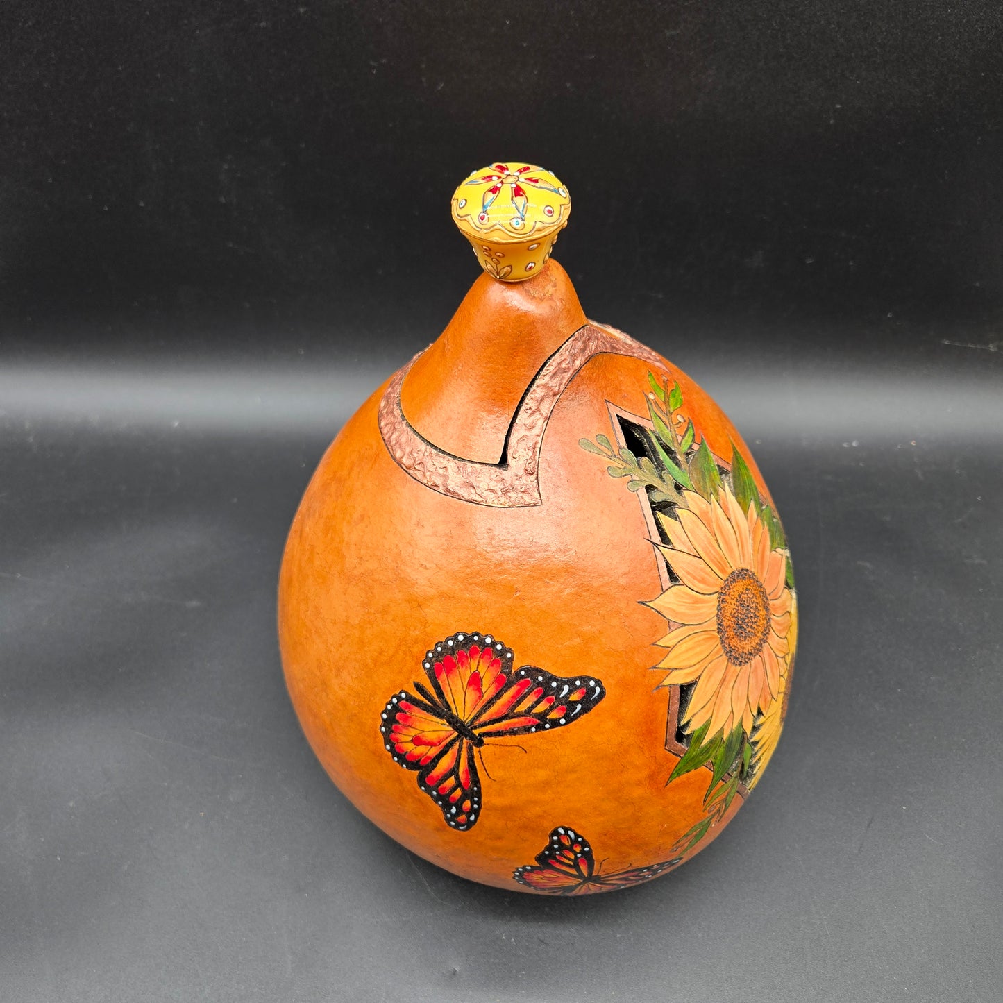 Lidded Sunflower Vessel - TD003a