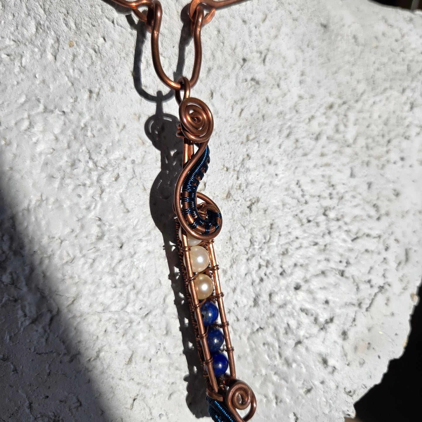 Copper, freshwater pearls, Lapis Lazuli Necklace- WS011