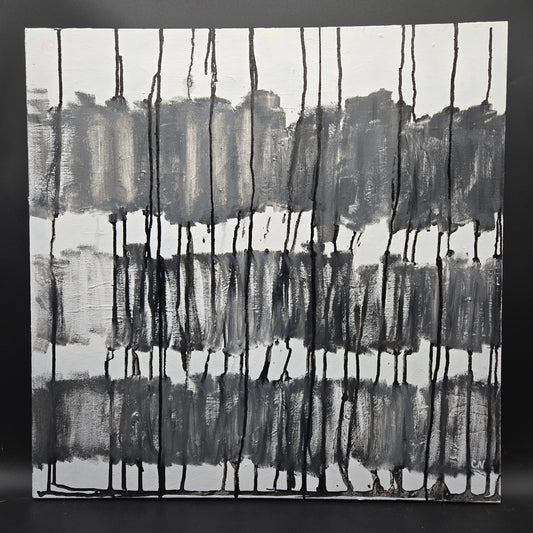 string theory - 24X24 acrylic Black and white abstract - CN044