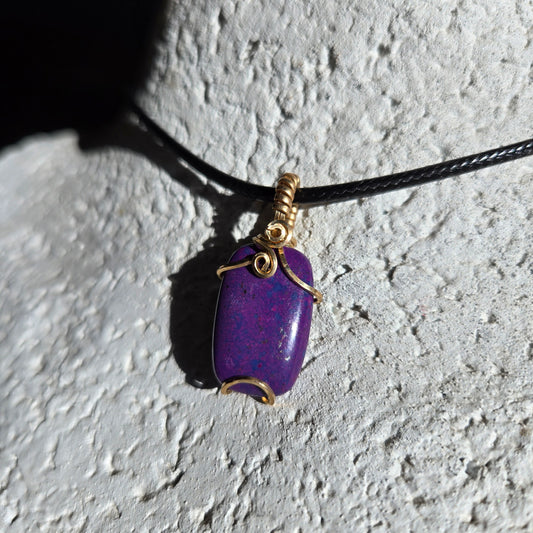 Purple Composite Stone Wrapped In Gold Filled Wire- WS023