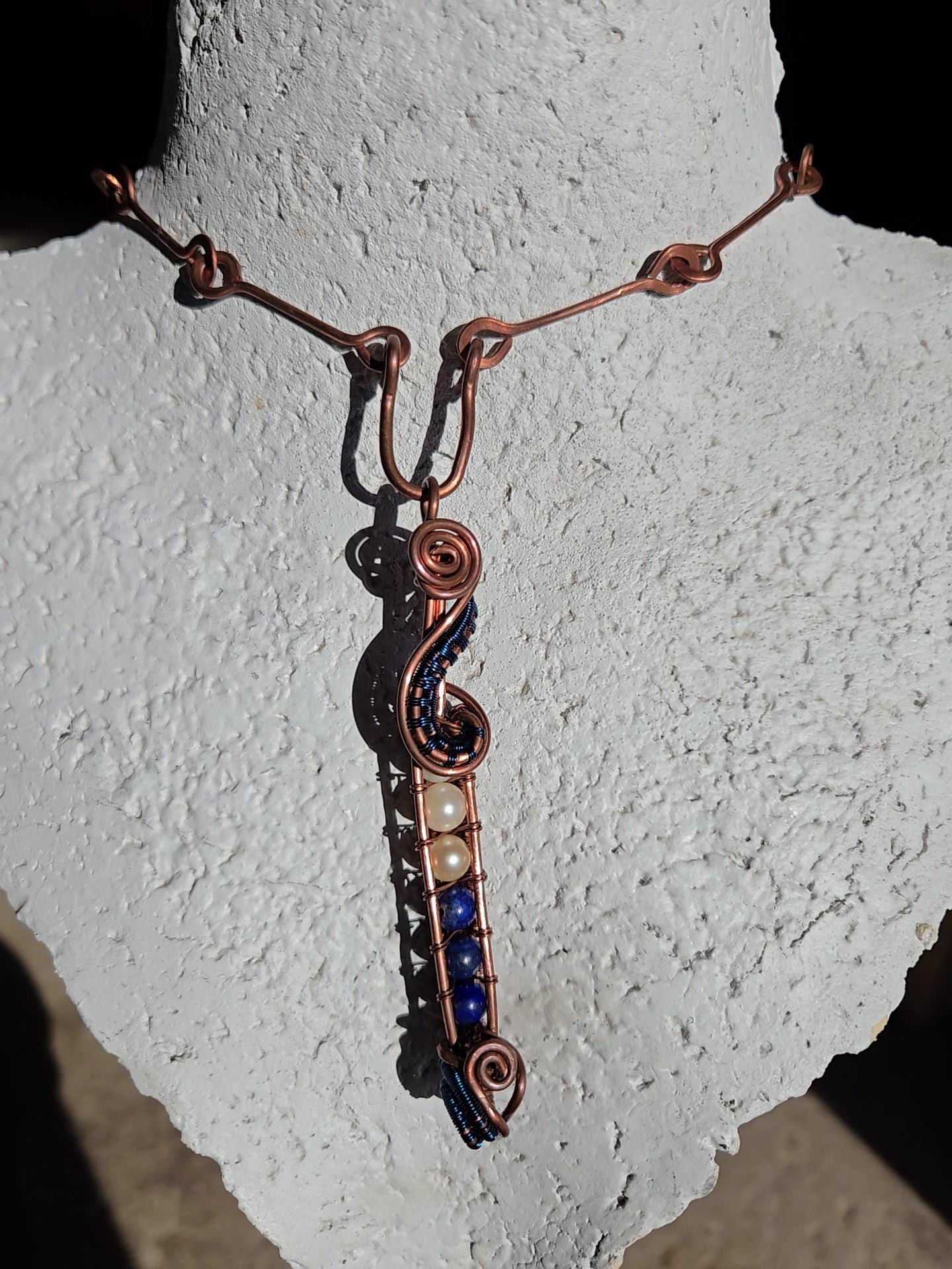 Copper, freshwater pearls, Lapis Lazuli Necklace- WS011