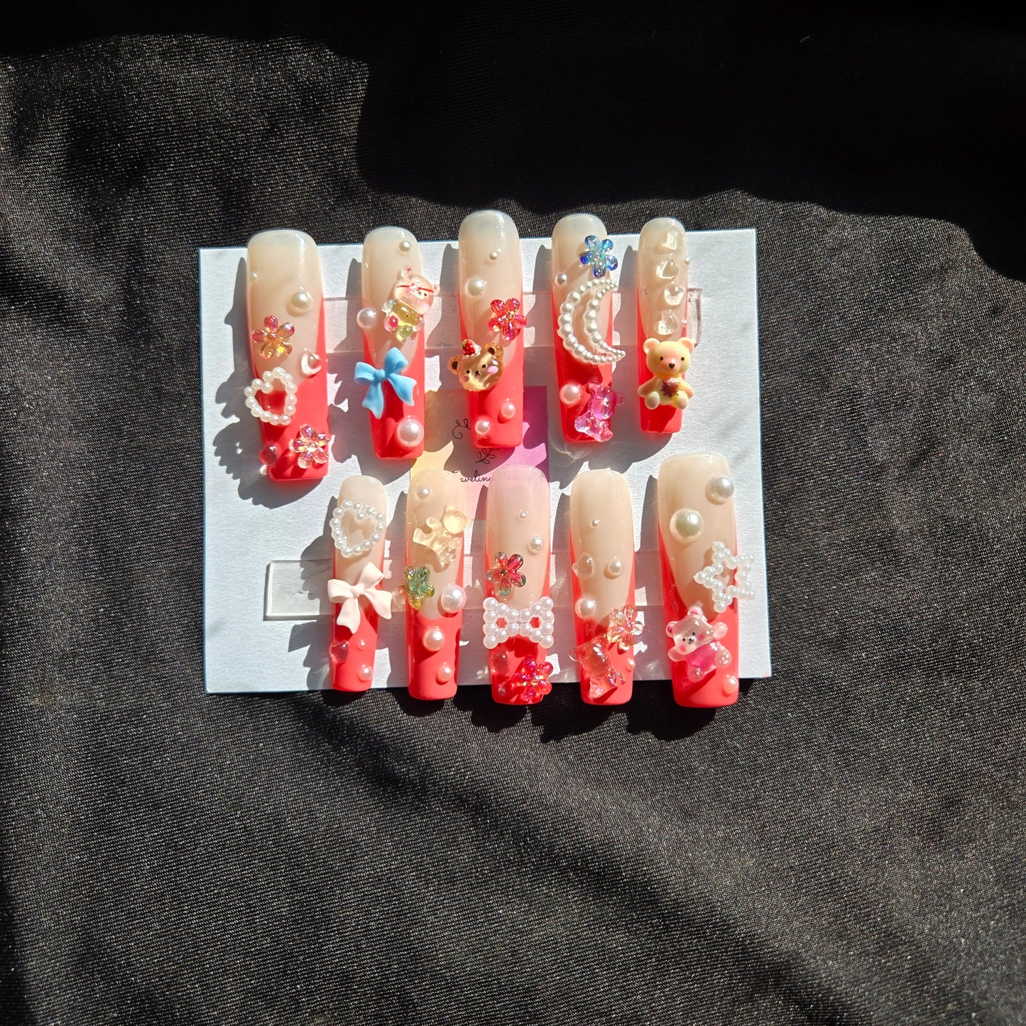 Pink French Junk Charms Nails - TJ035