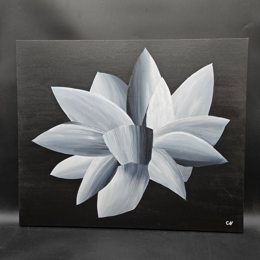 white lotus - 20X24 acrylic black and white abstract lotus - CN046