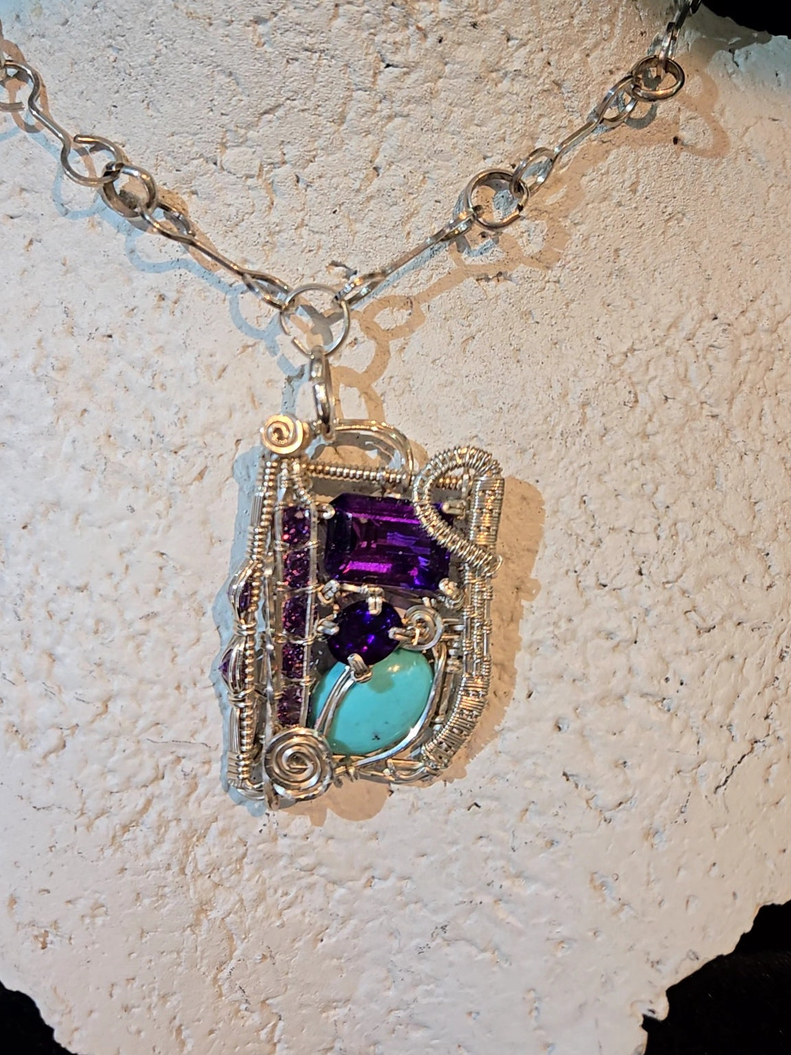 Sterling Silver, Amethyst,  Turquoise Necklace - WS017