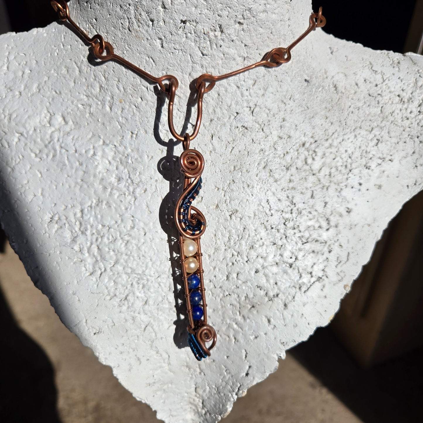 Copper, freshwater pearls, Lapis Lazuli Necklace- WS011