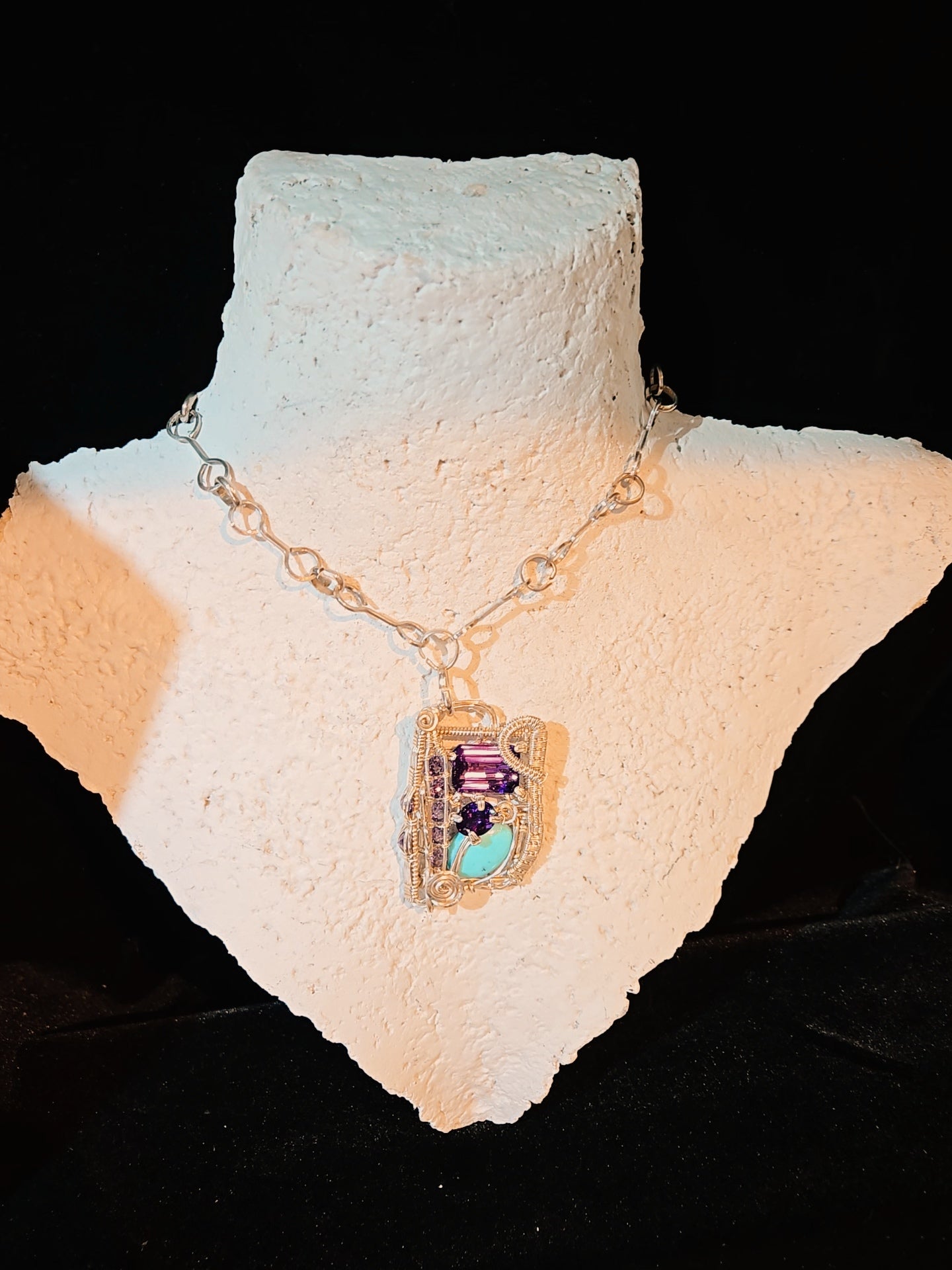 Sterling Silver, Amethyst,  Turquoise Necklace - WS017