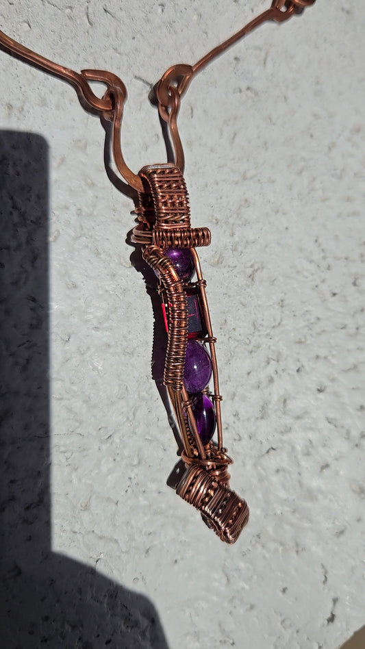 Copper, Garnet, Amethyst Necklace- WS013