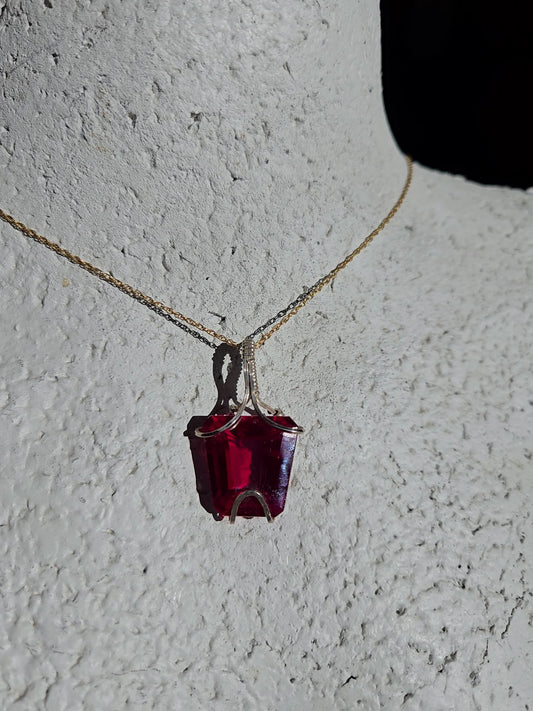 Red Topaz Wrapped in Sterling Silver on a Gold Gilled Chain - WS021