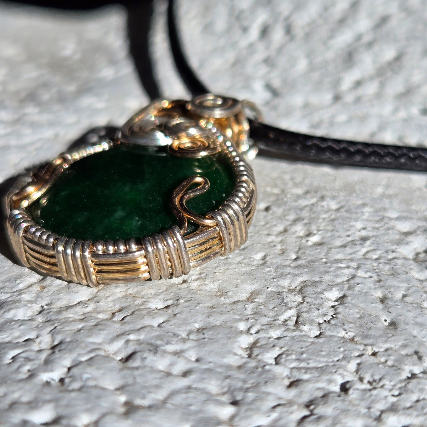 Emerald Green Quartz wrapped in 925 sterling silver and Gold Filled wire - WS025