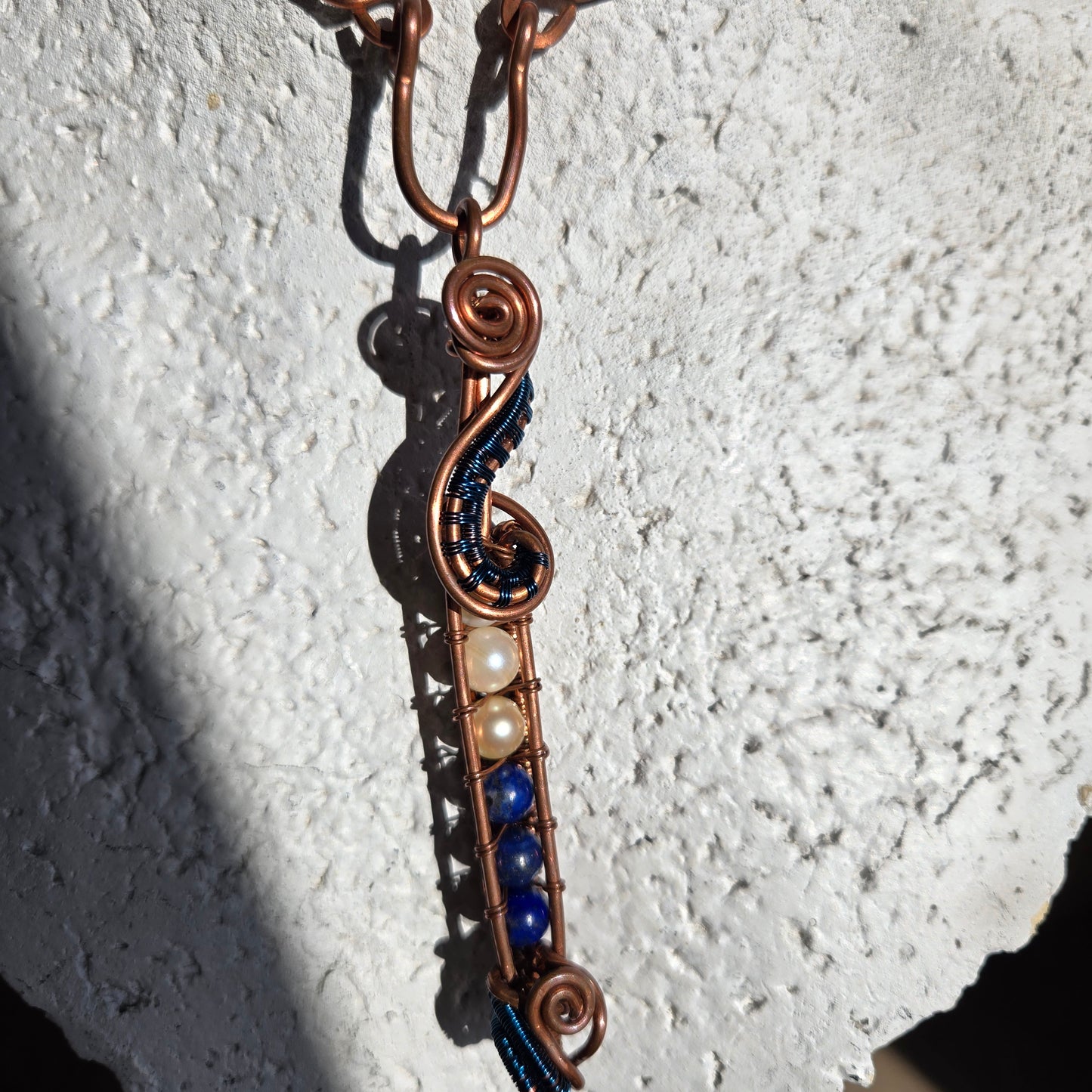 Copper, freshwater pearls, Lapis Lazuli Necklace- WS011