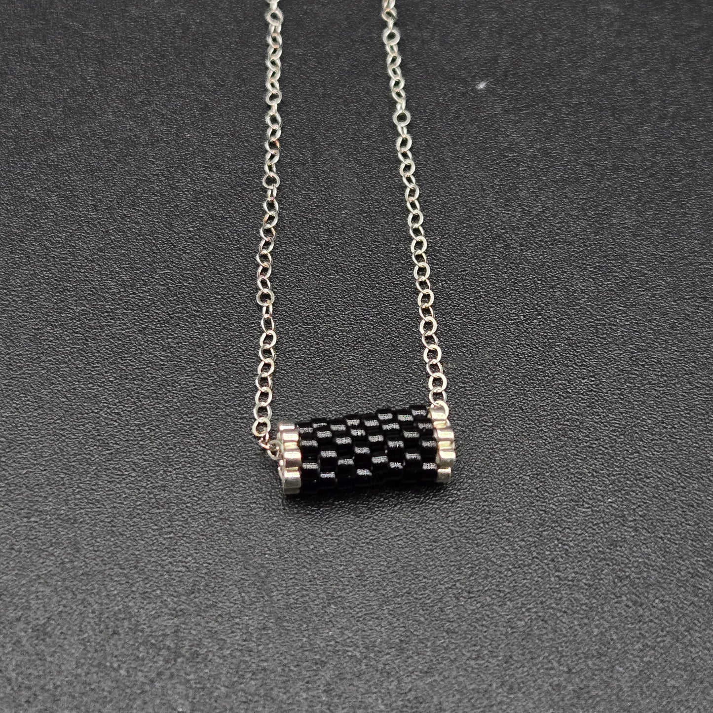 Black and Silver Tube Necklace - GP022