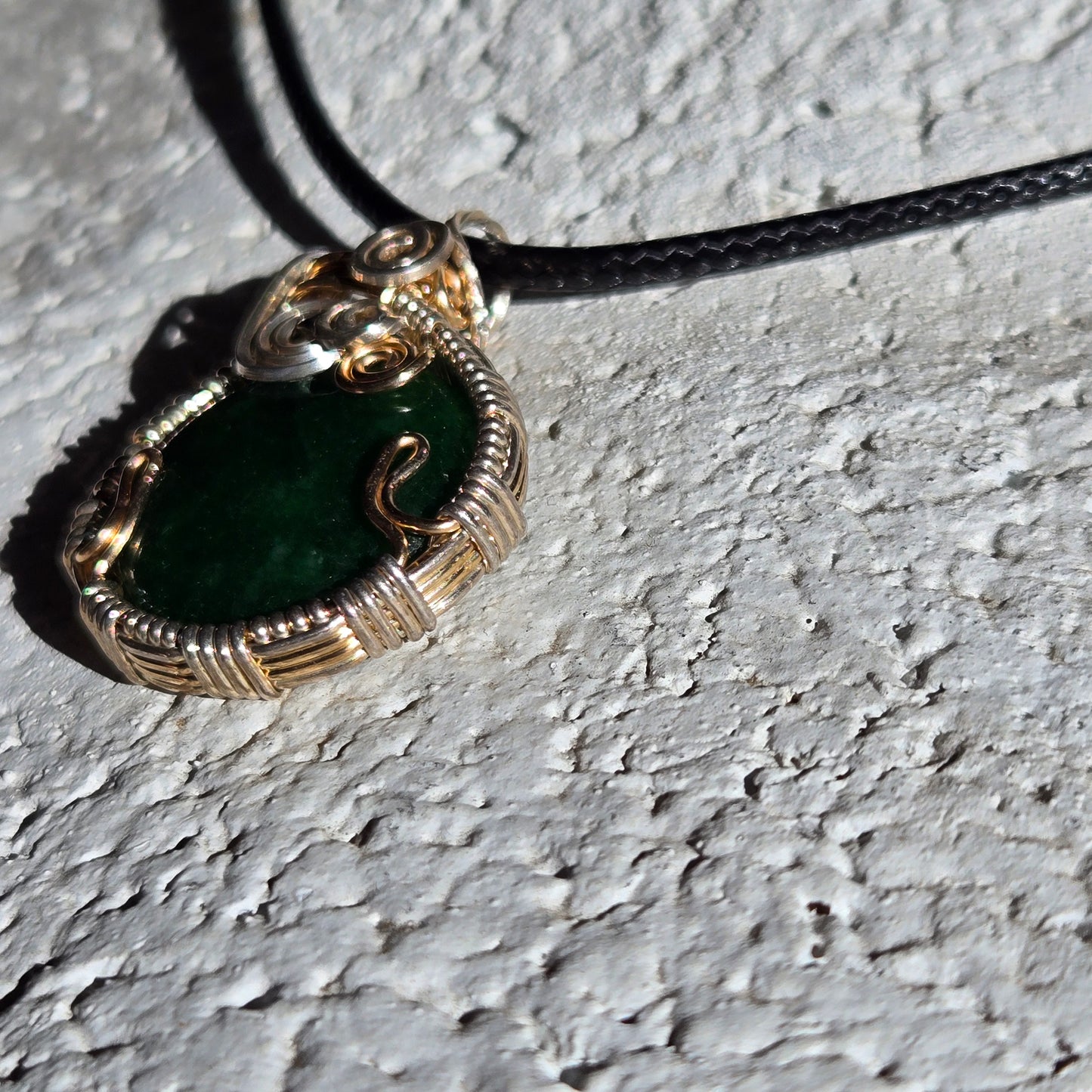 Emerald Green Quartz wrapped in 925 sterling silver and Gold Filled wire - WS025