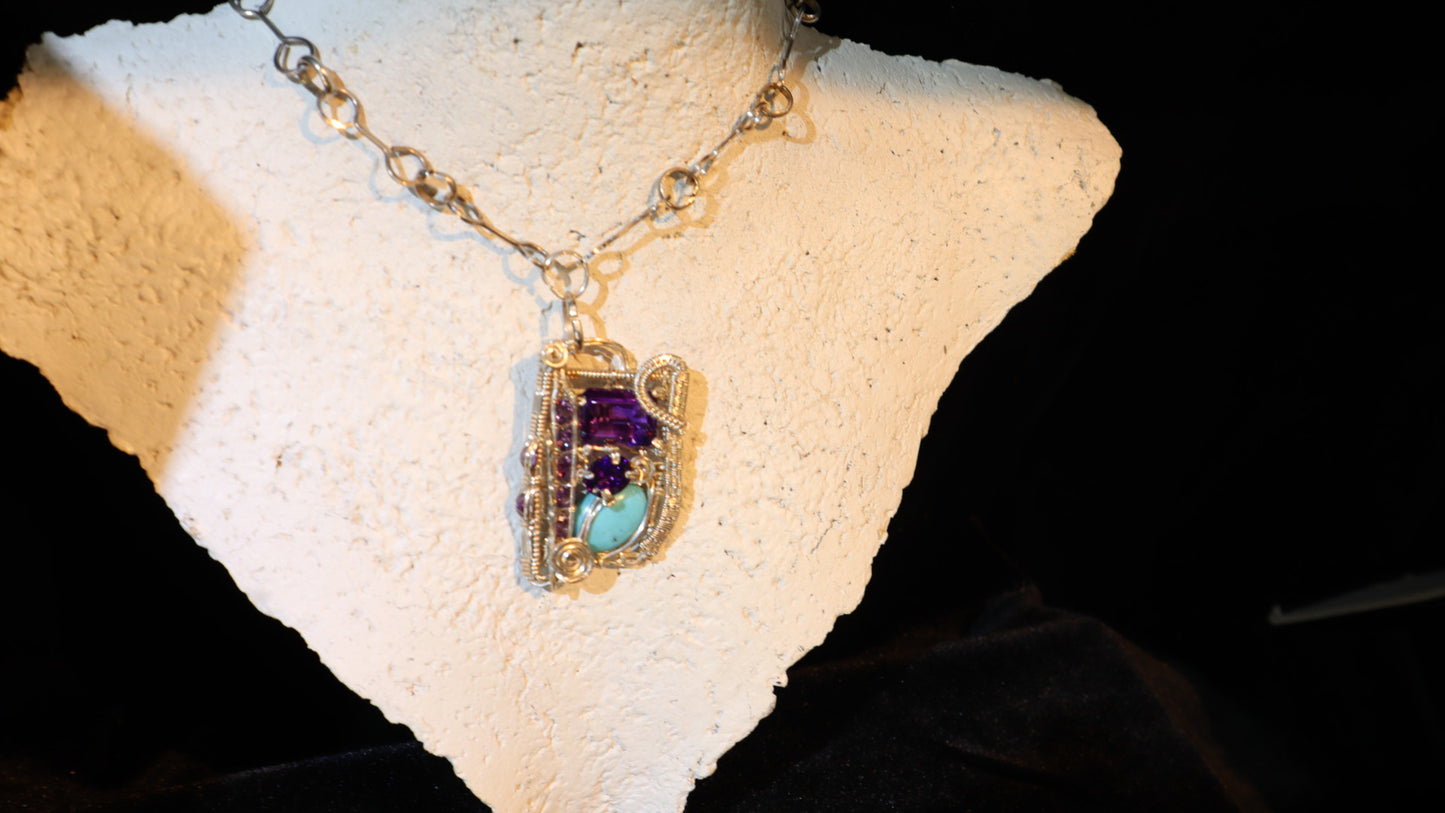 Sterling Silver, Amethyst,  Turquoise Necklace - WS017