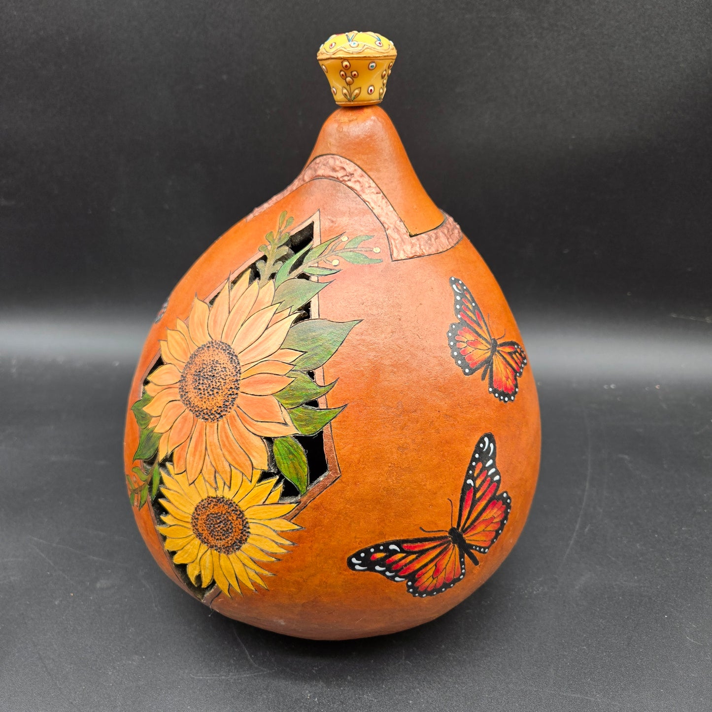 Lidded Sunflower Vessel - TD003a