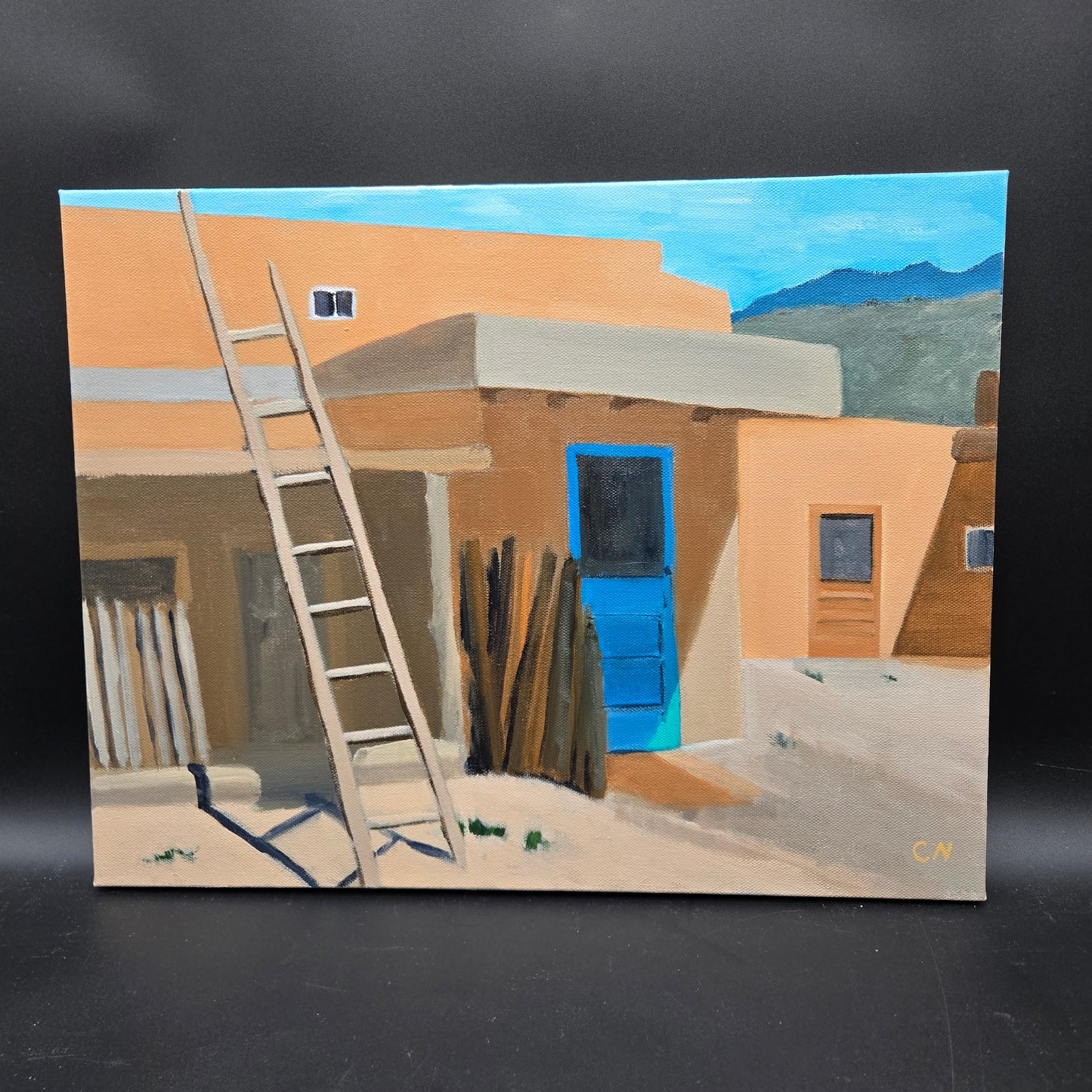 Taos Pueblo, NM - 14X18 acrylic exterior Pueblo in Taos New Mexico - CN001