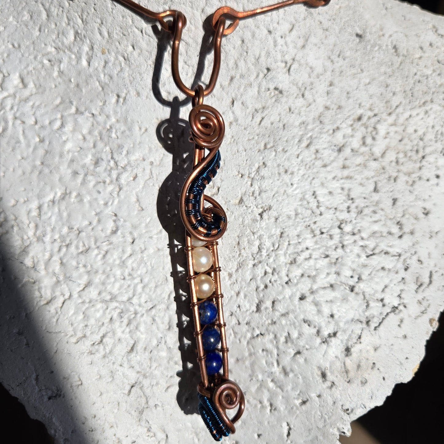 Copper, freshwater pearls, Lapis Lazuli Necklace- WS011