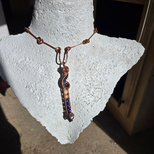 Copper, freshwater pearls, Lapis Lazuli Necklace- WS011