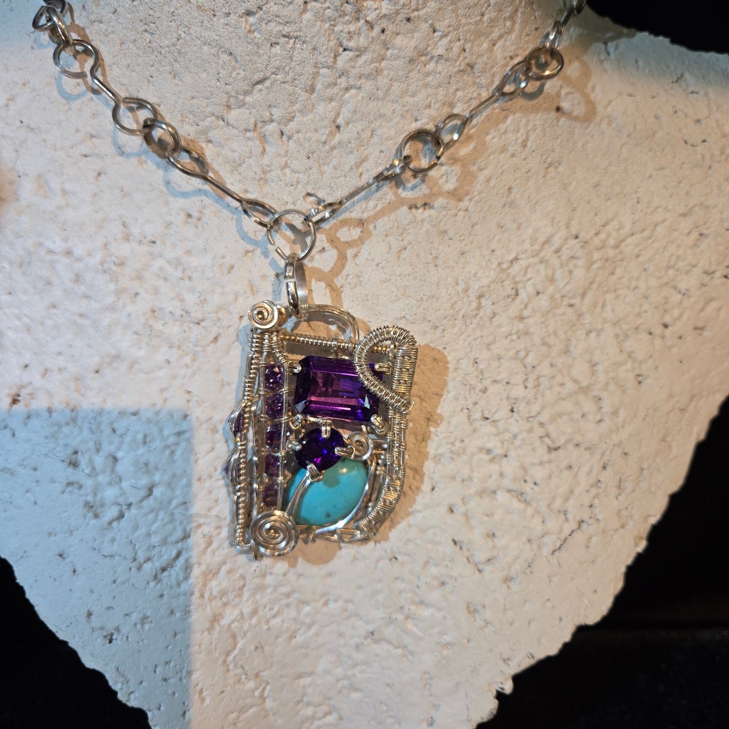 Sterling Silver, Amethyst,  Turquoise Necklace - WS017