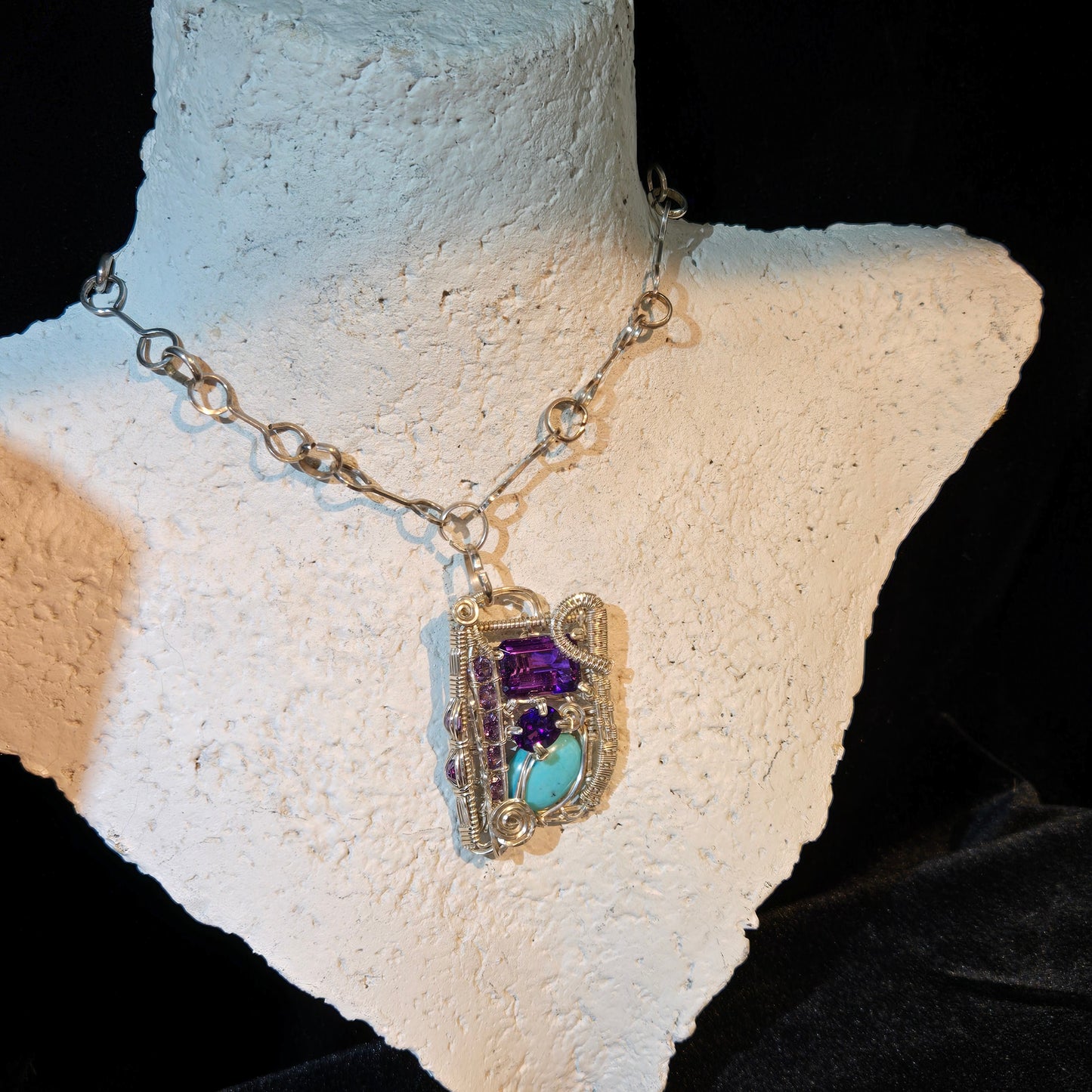 Sterling Silver, Amethyst,  Turquoise Necklace - WS017