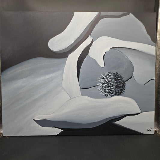 Black and white lotus - 24X30 acrylic I love using black and white and all the gradients that you can get with just the two colors - CN042